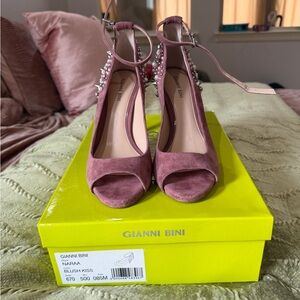 Gianni Bini Blush Peep-Toe Heels with Pearl Detail